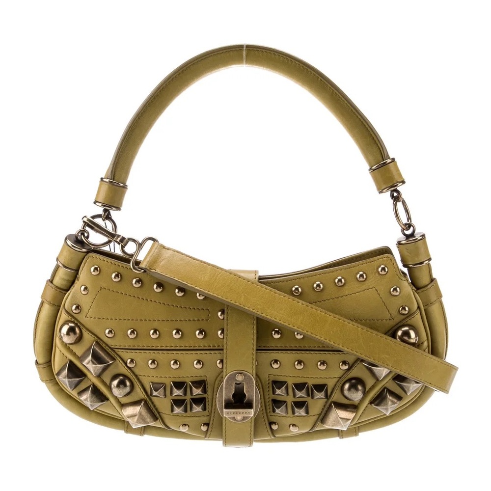 Burberry Prorsum Green Leather Studded Shoulder Bag